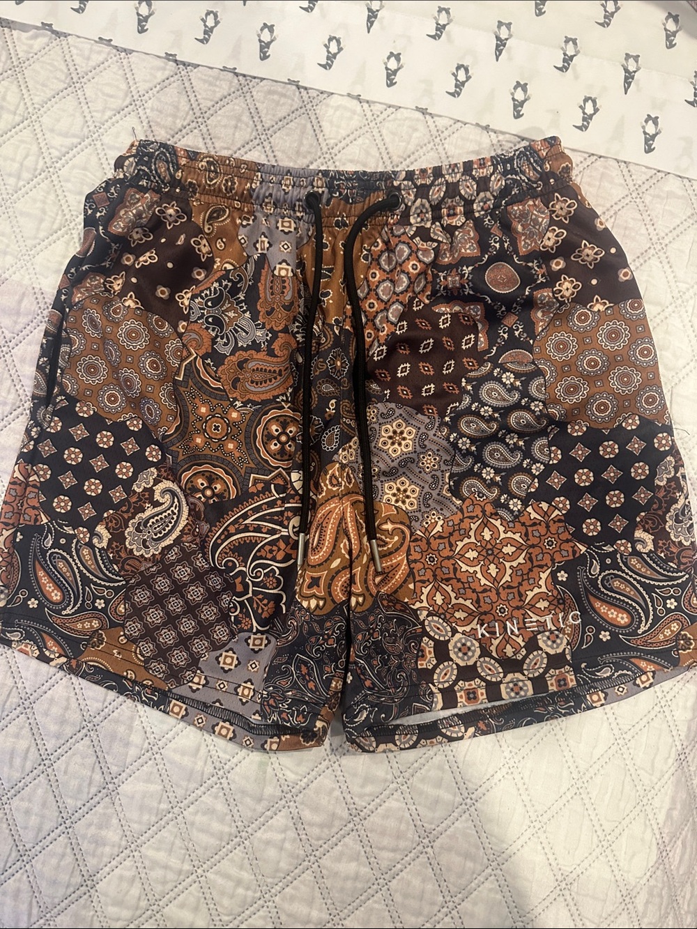Kinetic Shorts Paisley Patchwork Drawstring Shorts - Brown Multi size Medium